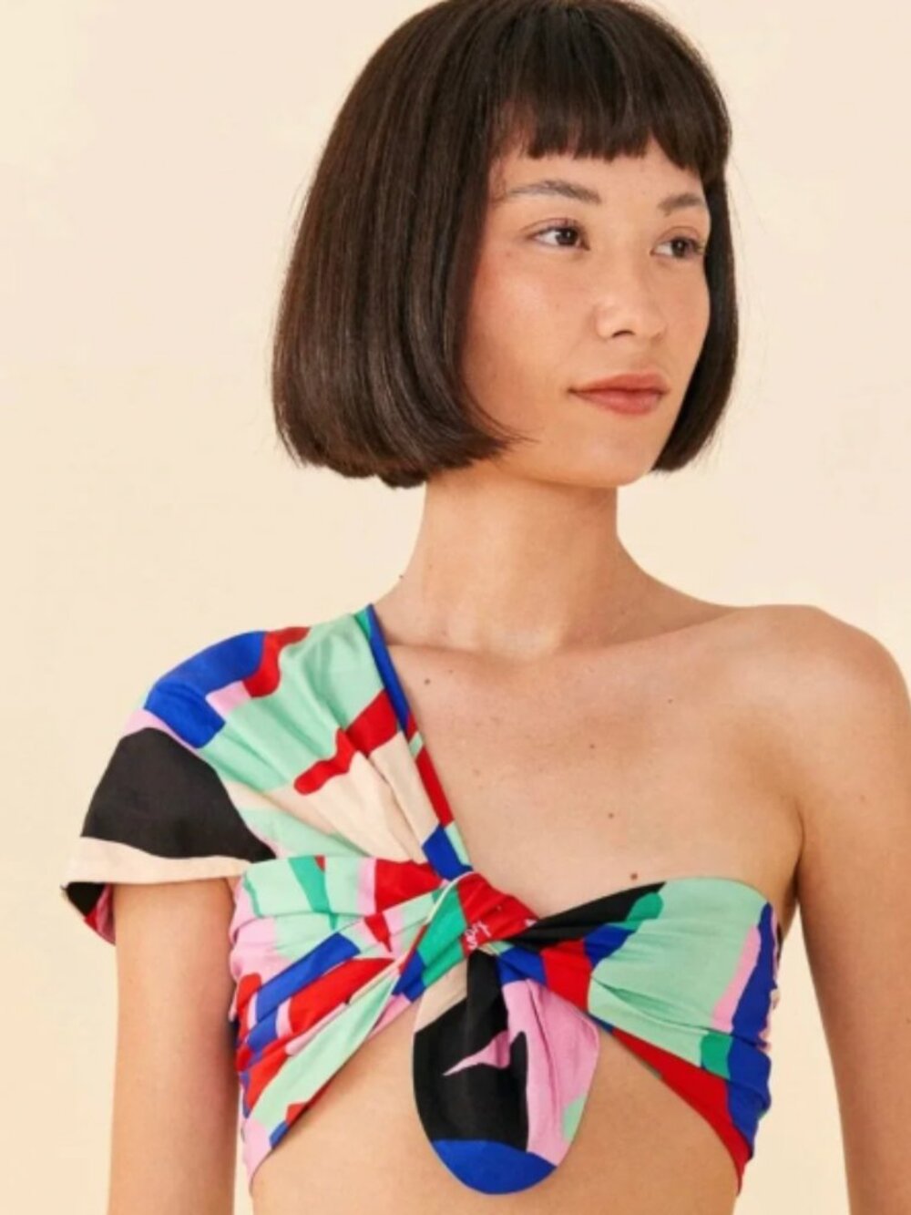 FARM Rio One-Shoulder Knot Crop Top - Mint, Blue, Red, Pink, Black